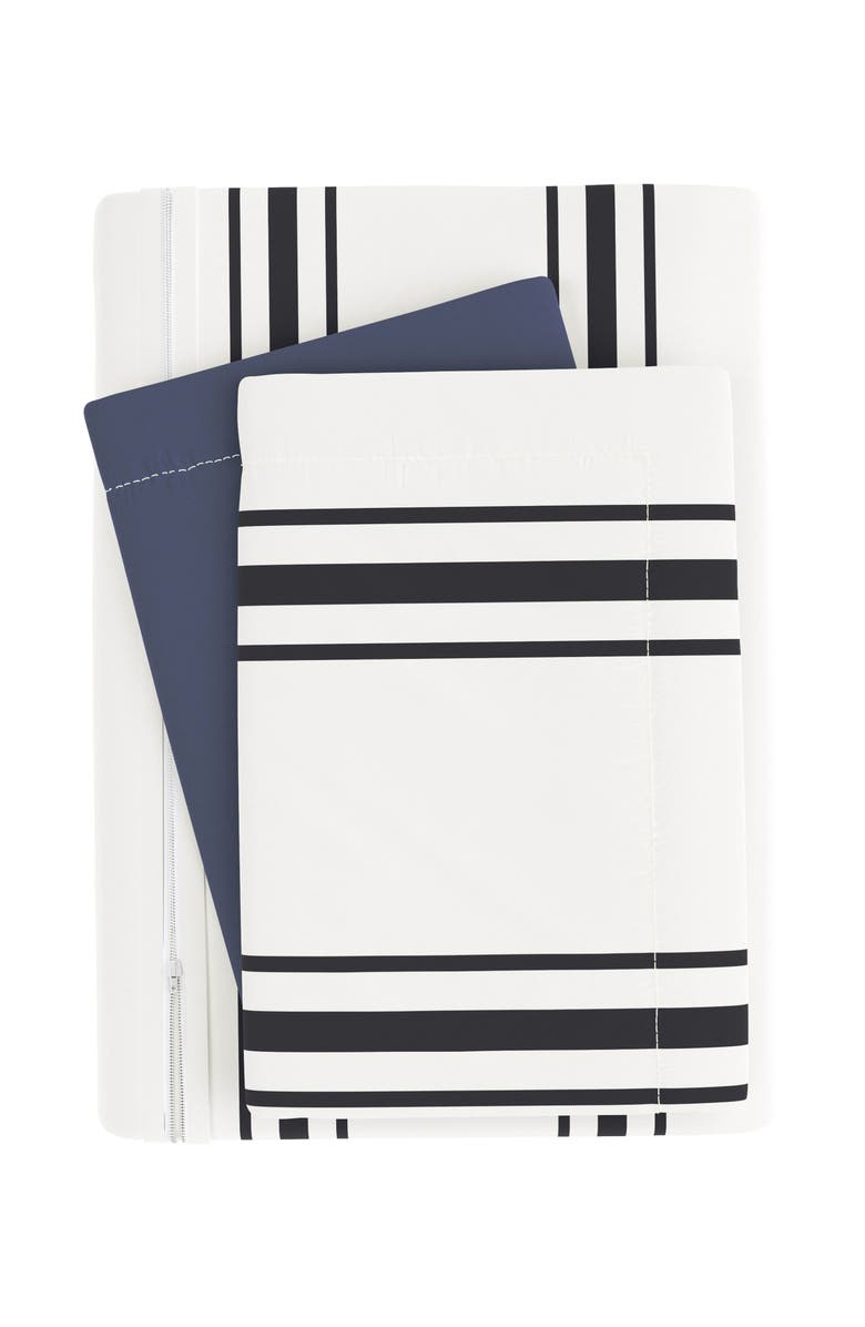 HOMESPUN Premium Ultra Soft Desert Stripe 3-Piece Reversible Duvet Cover Set, Alternate, color, Navy