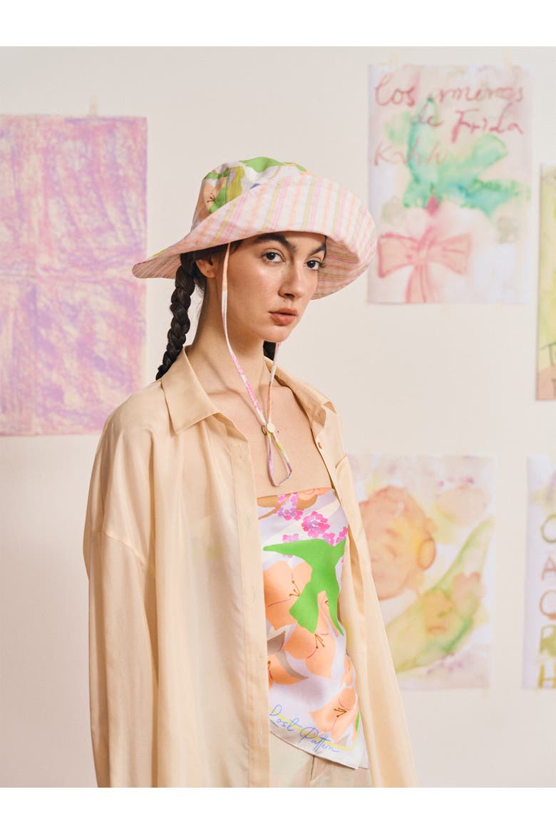 FRIDA x LOST PATTERN "Frida's Garden" Cotton Reversible Sun Hat, Alternate, color, Pink