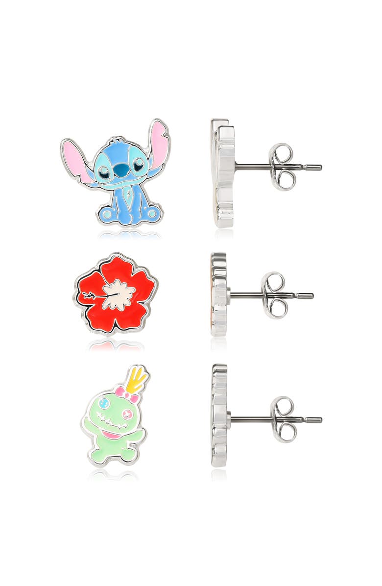 Disney Silver Plated Stud Earring Set, 3 Pairs, Alternate, color, Multicolor