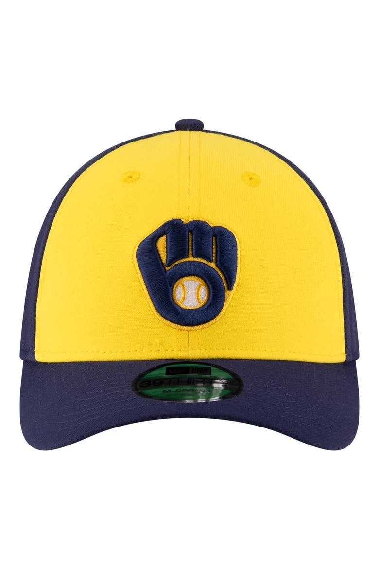 Men's New Era  Gold/Navy Milwaukee Brewers Player Replica 39THIRTY M-Crown Flex Hat, Alternate, color, Gold