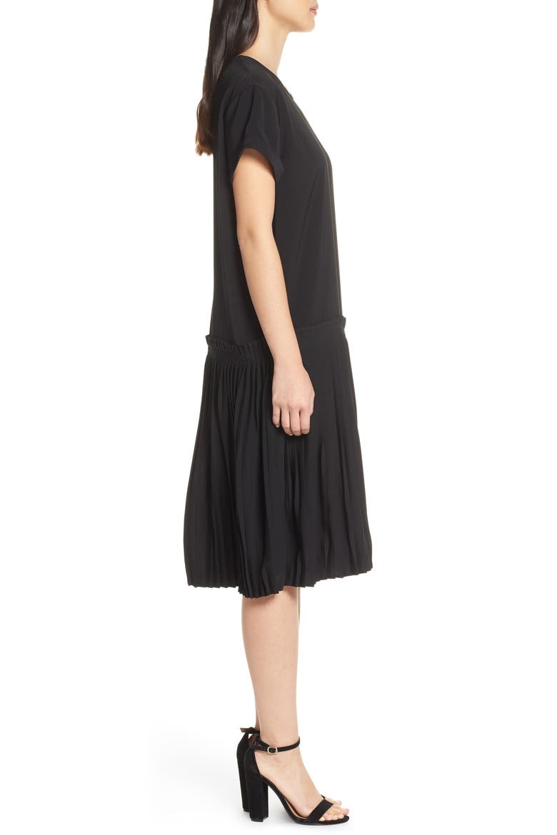 Crystal Pleated Drop Waist Shift Dress, Alternate, color, BLACK