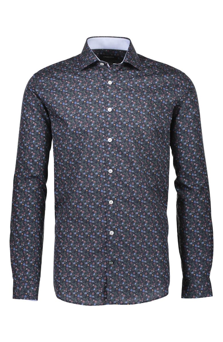 LINDBERGH Floral Modern Fit Twill Shirt, Alternate, color, Dark Blue