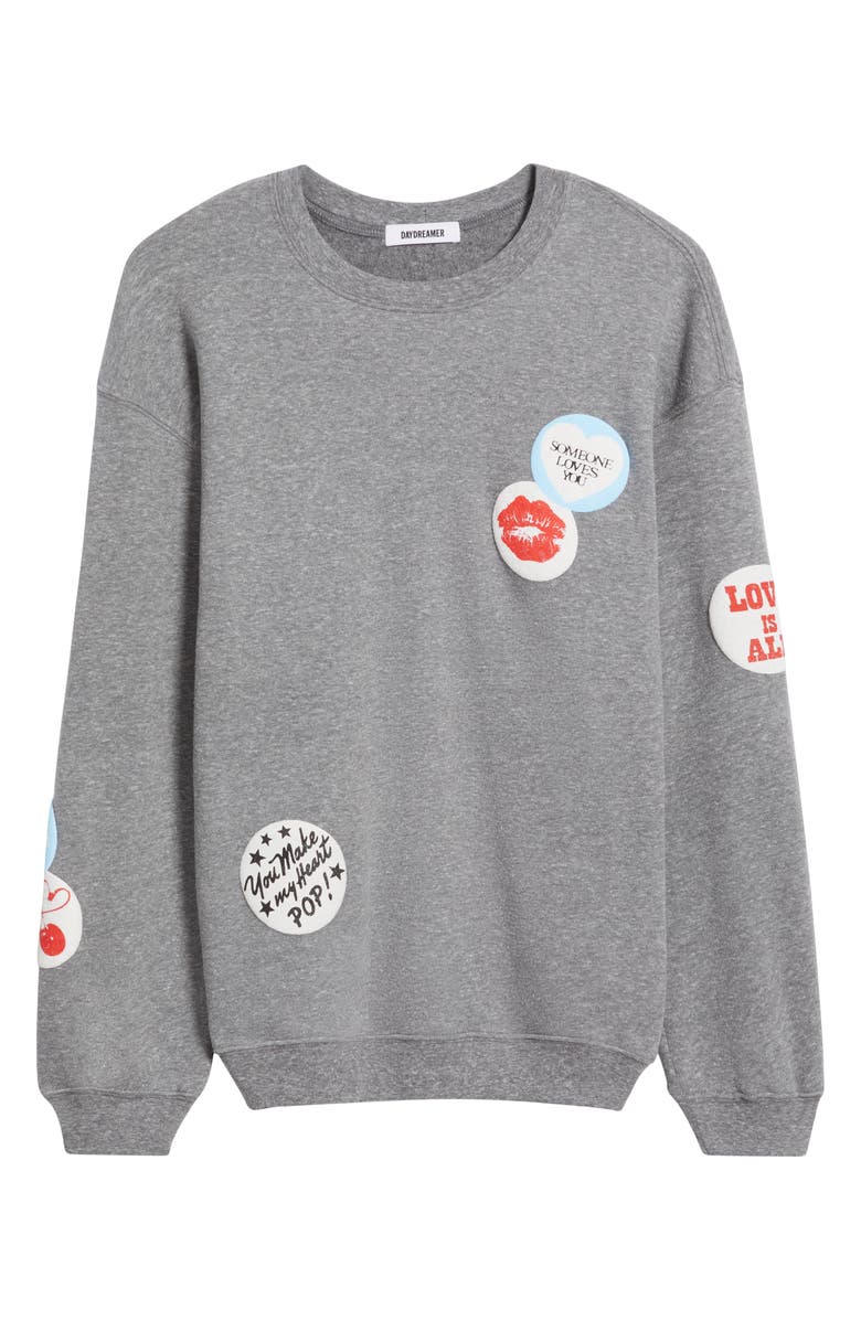Daydreamer Love Patches Crewneck Cotton Sweatshirt, Alternate, color,