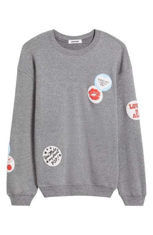 Daydreamer Love Patches Crewneck Cotton Sweatshirt In Heather Grey