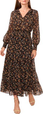 Chaus Floral Long Sleeve Tiered Maxi Dress