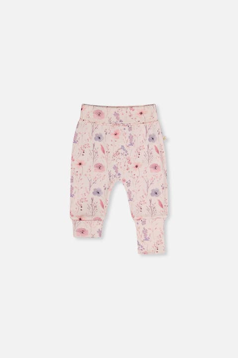 Organic Cotton Flowers Foldover Waist Ribbed Evolutive Pants