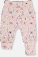 Deux par Deux Organic Cotton Flowers Foldover Waist Ribbed Evolutive Pants