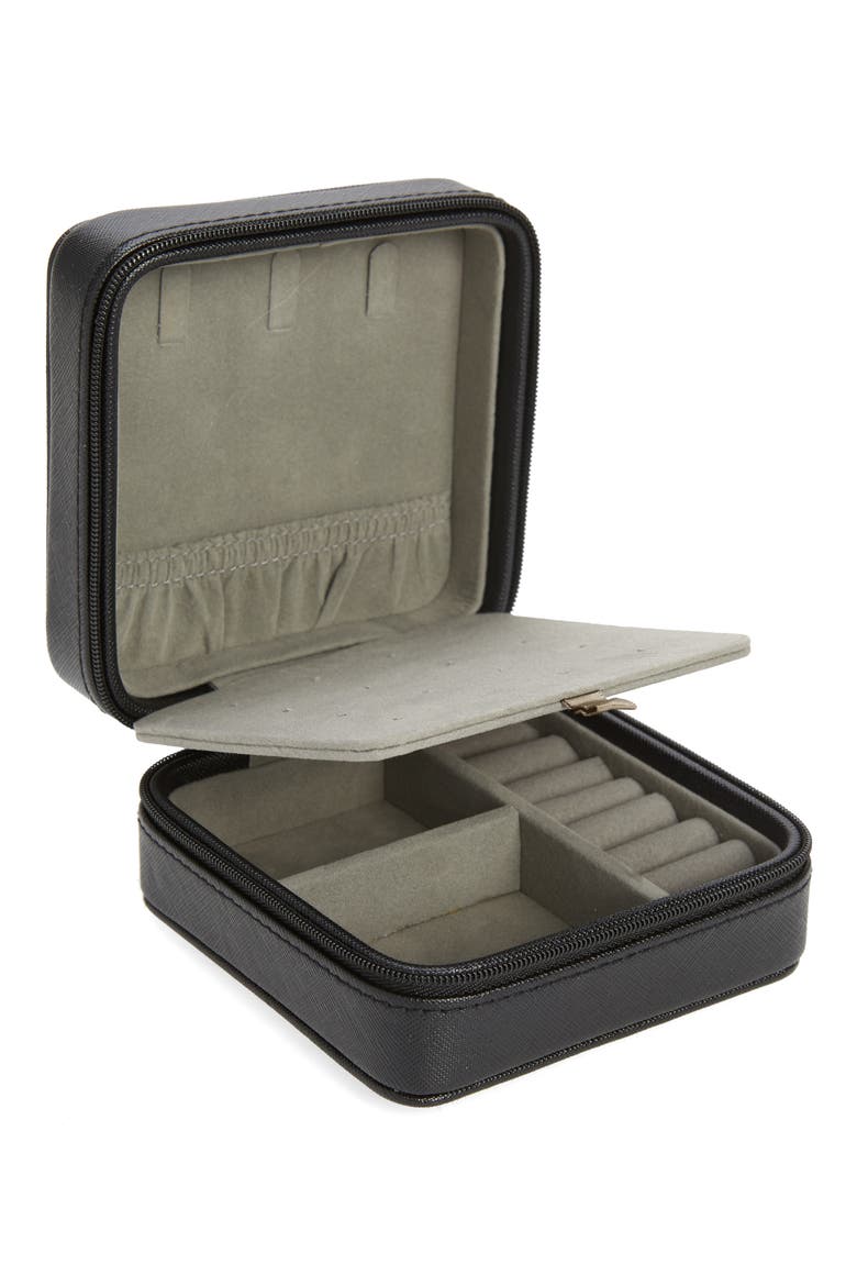 Initial Zip Square Jewelry Box, Alternate, color, A- BLACK- GOLD