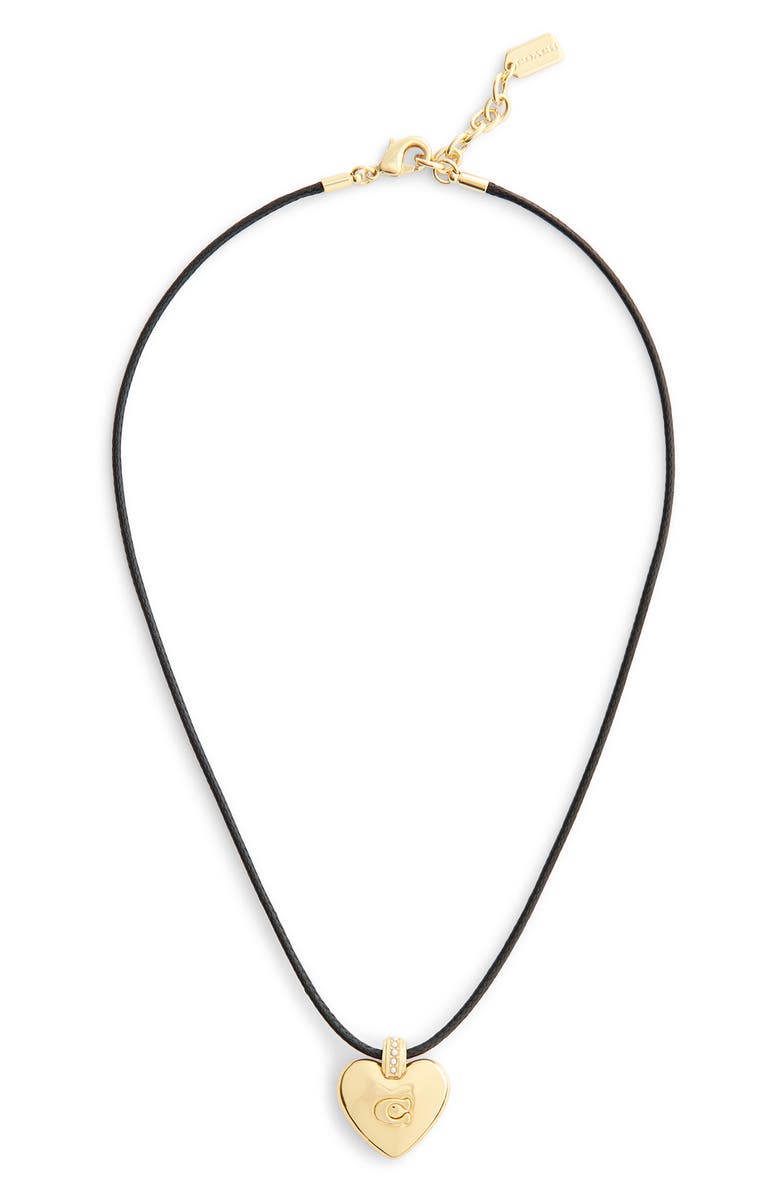 COACH Puffy Heart Cord Necklace, Alternate, color, Shiny Gold