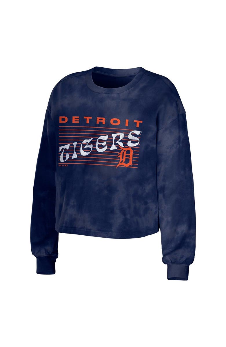 WEAR by Erin Andrews Women's WEAR by Erin Andrews Navy Detroit Tigers Tie-Dye Cropped Pullover Sweatshirt & Shorts Lounge Set, Alternate, color, Navy