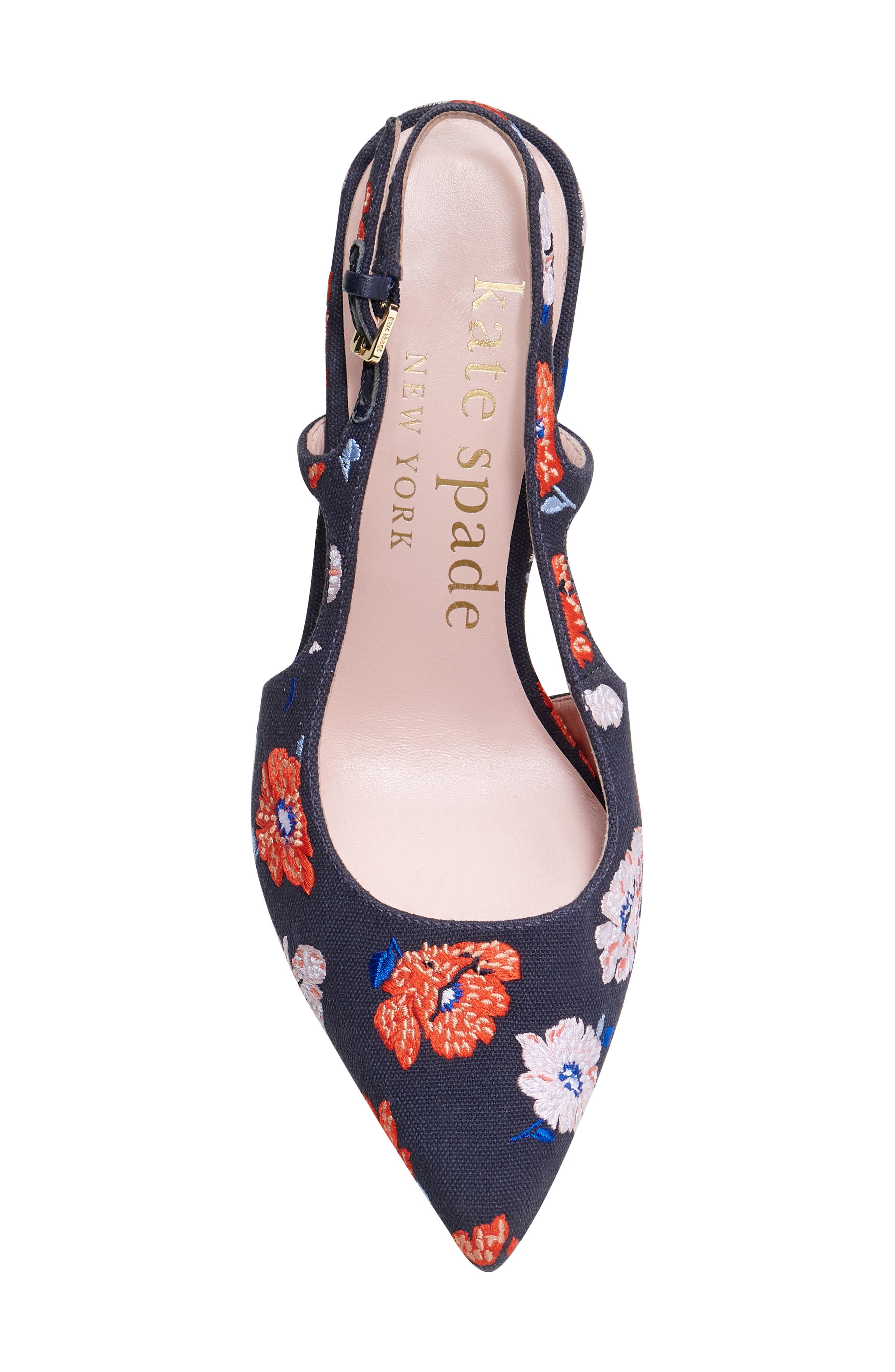Kate Spade New York valerie embroided pointed toe slingback pump, Alternate, color, Cptn Nvy Dotty Flora