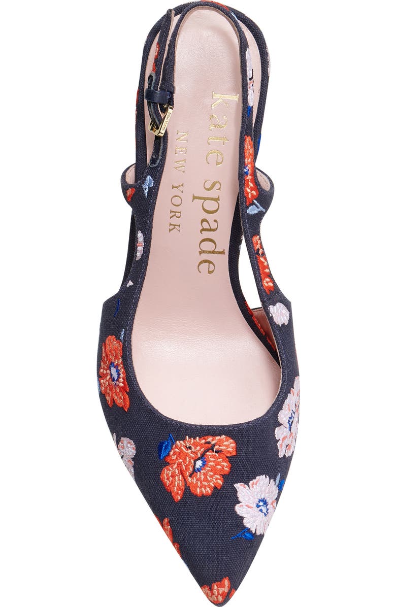 Kate Spade New York valerie embroided pointed toe slingback pump, Alternate, color, Cptn Nvy Dotty Flora