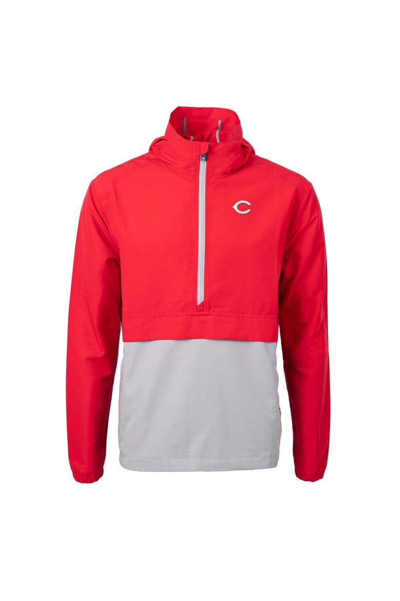 Men's Cutter & Buck Red/Gray Cincinnati Reds Charter Eco Recycled Half-Zip Anorak Jacket, Alternate, color, Red