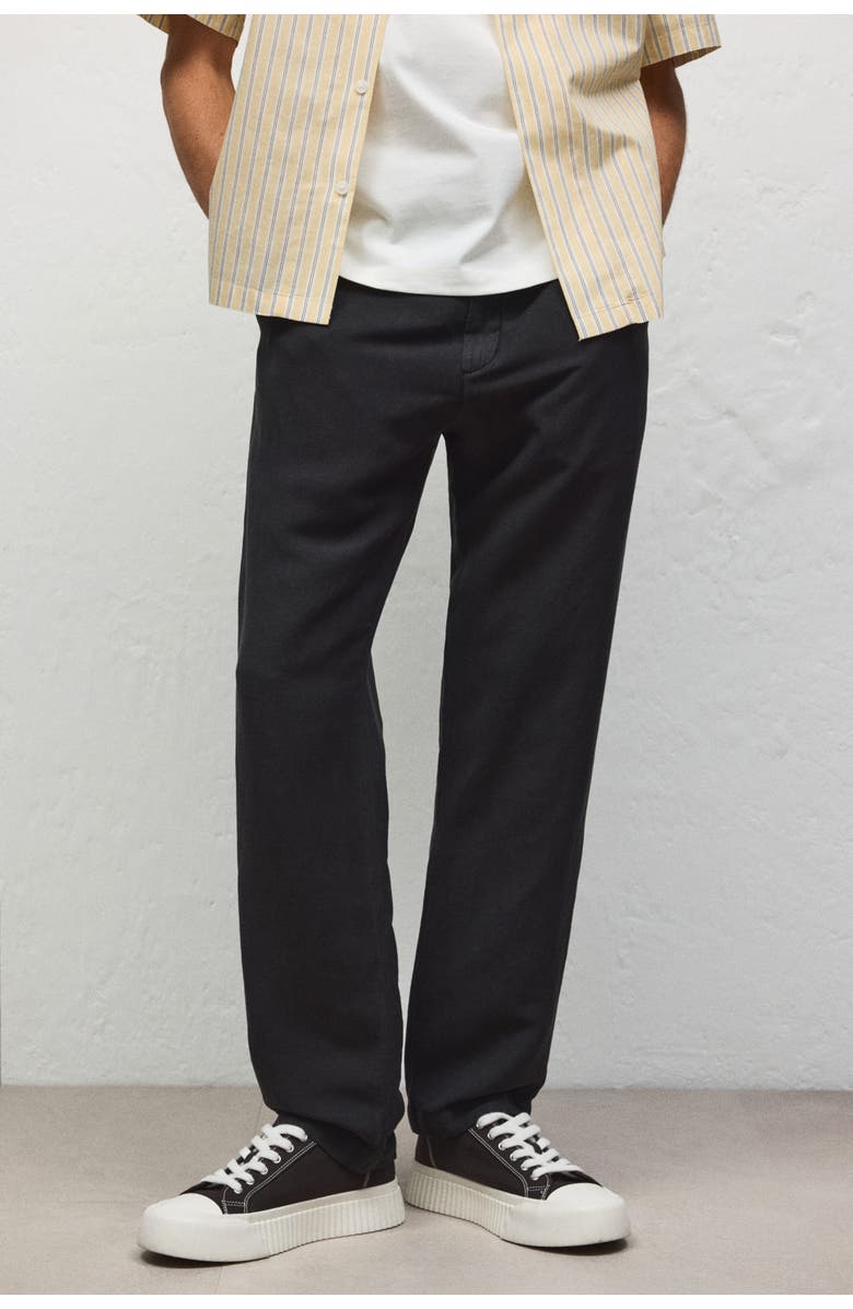 H&M Regular Fit Linen-blend Trousers, Alternate, color, Black