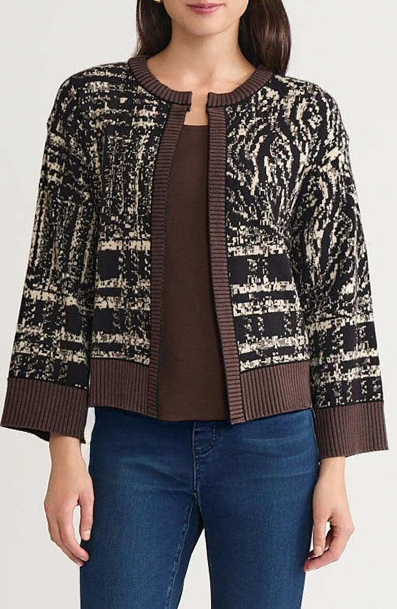 Ming Wang Contrast Trim Cozy Knit Cardigan, Main, color, Dark Umber/ Black/ Twig