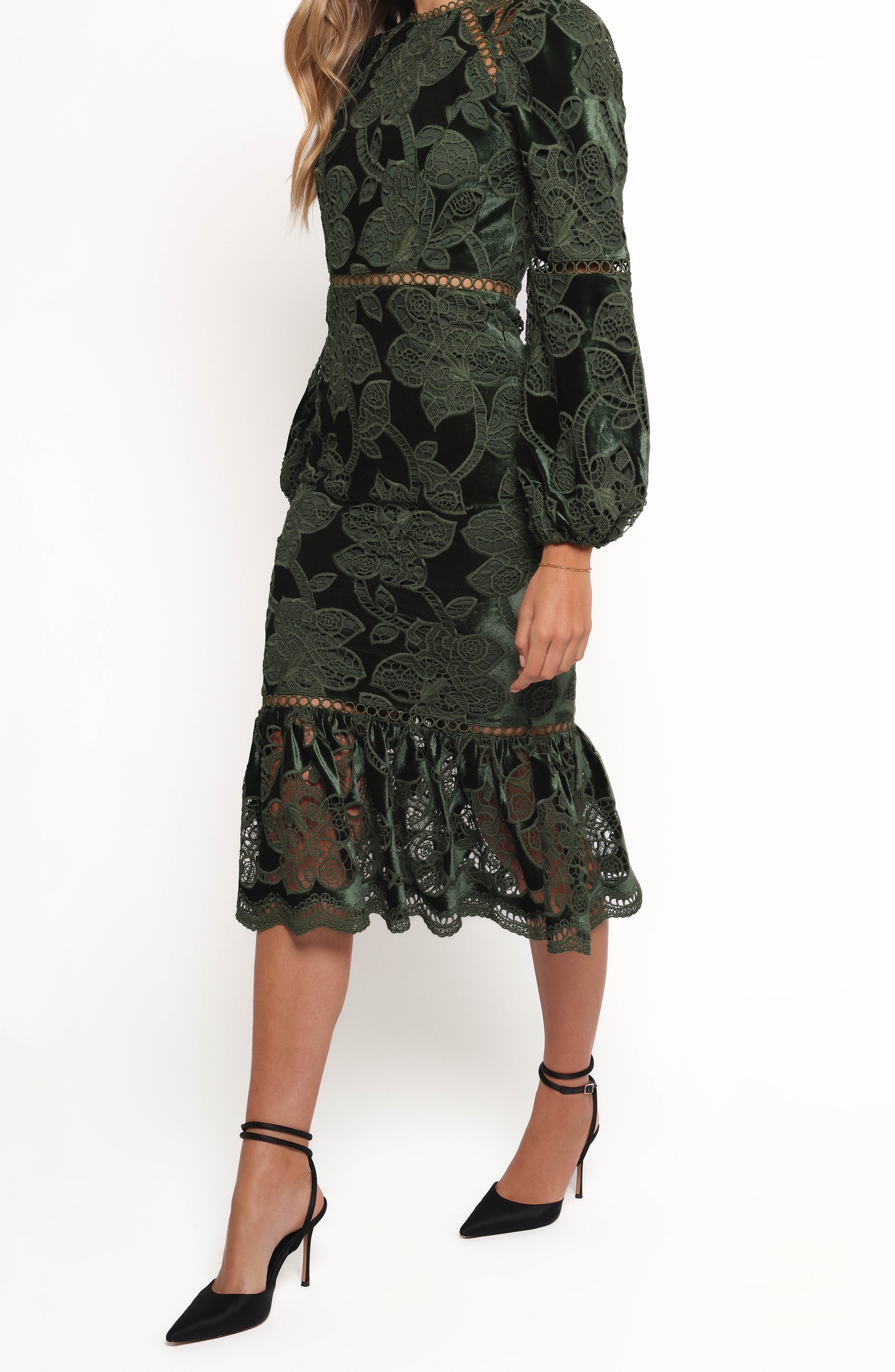 pierre long sleeve lace maxi dress Pierre Long Sleeve Velvet & Lace Midi Dress (Women)