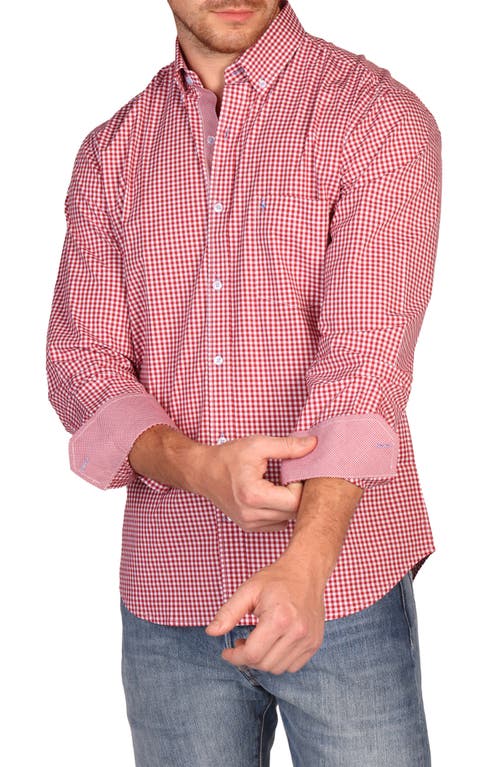 Tailorbyrd Signature Gingham Print Performance Button Down Shirt In Pink
