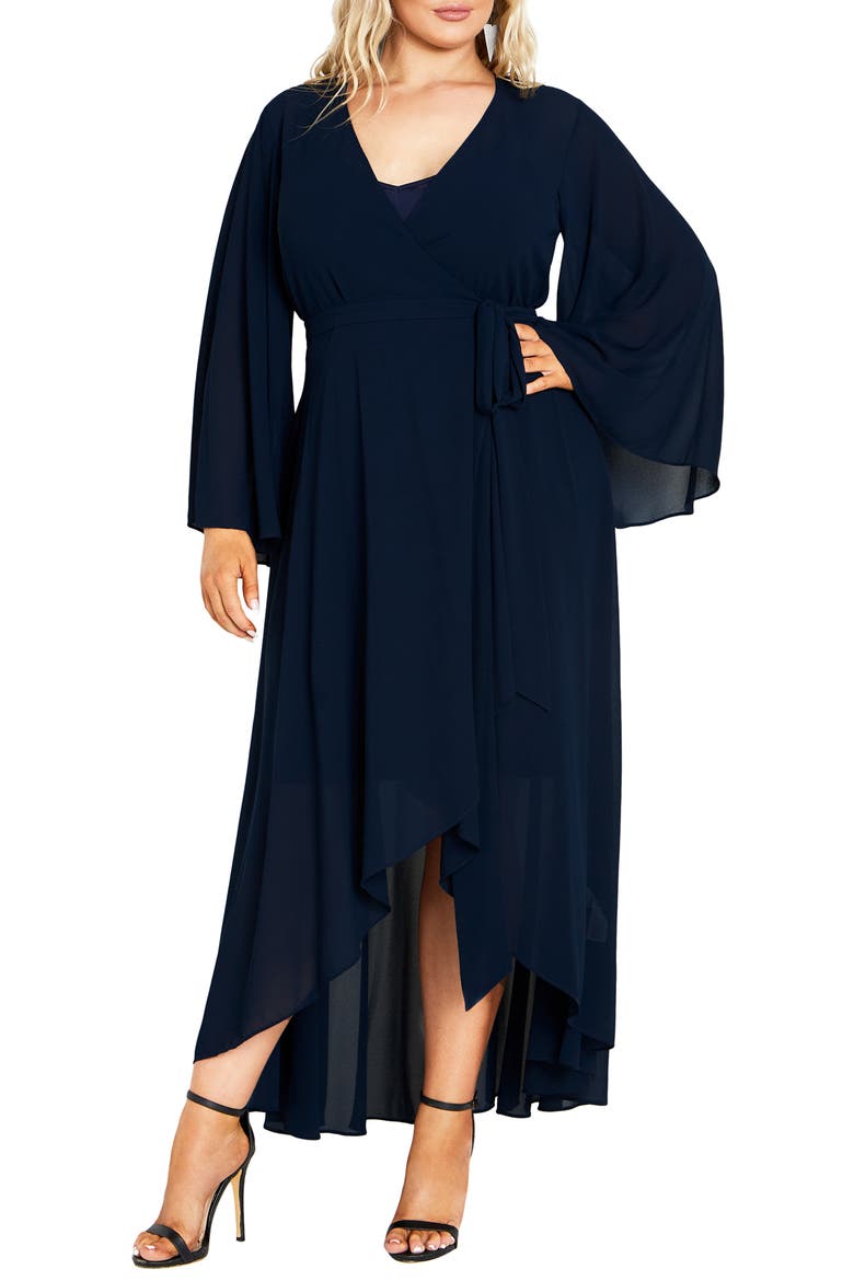 Fleetwood Long Sleeve Chiffon Wrap Dress, Main, color, TRUE NAVY