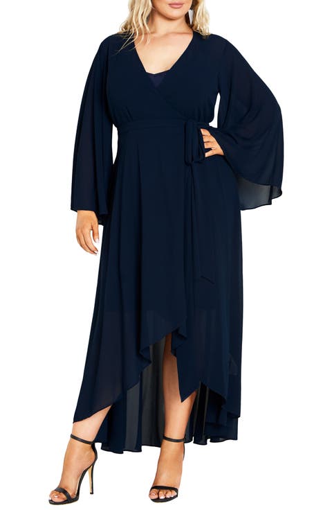 Fleetwood Long Sleeve Chiffon Wrap Dress (Plus)