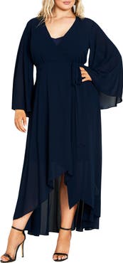 City Chic Fleetwood Long Sleeve Chiffon Wrap Dress