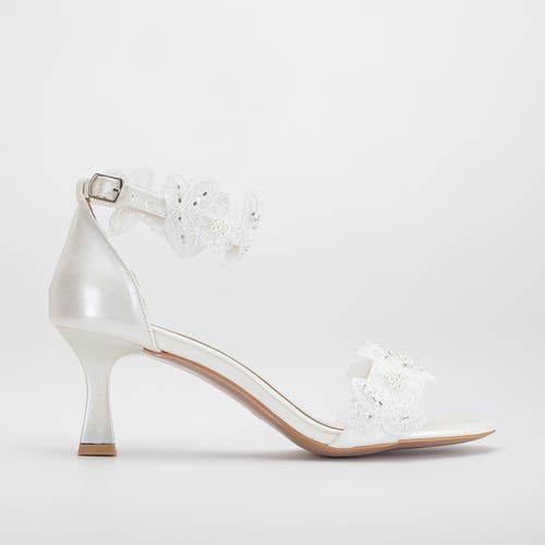 Forever & Always Shoes Birdie Lace Kitten Heel Sandals In Ivory Faux Leather