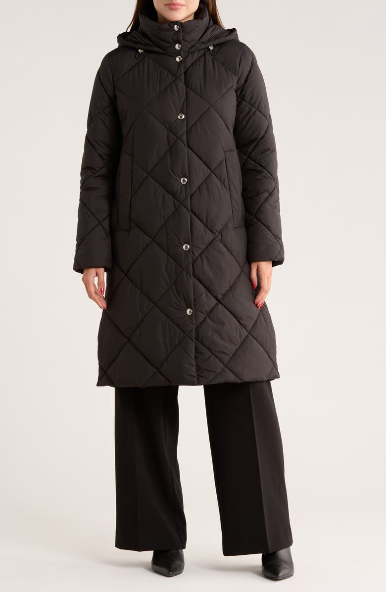 Sam Edelman Hooded Long Quilted Puffer Jacket, Main, color, Black