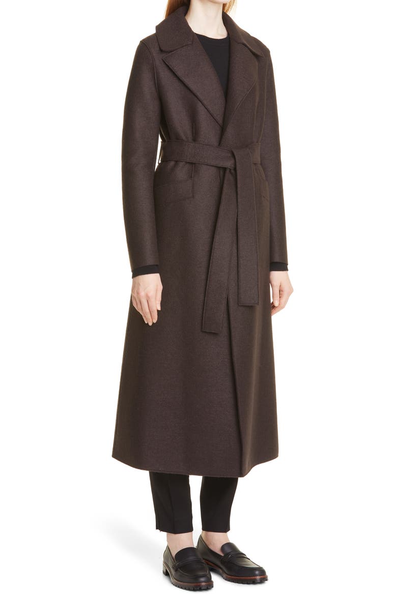 Long Pressed Wool Wrap Coat, Alternate, color, DARK BROWN