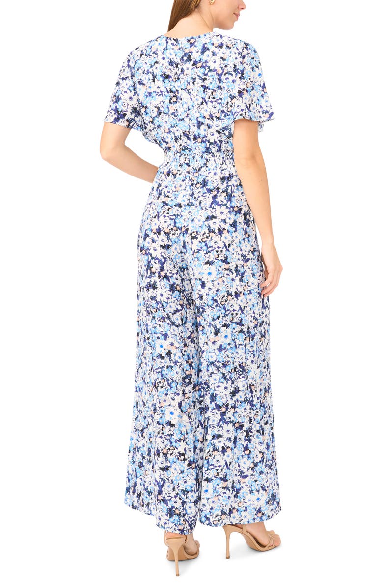 Vince Camuto Floral Print Flutter Sleeve Jumpsuit, Alternate, color, 462 Blue Shadow
