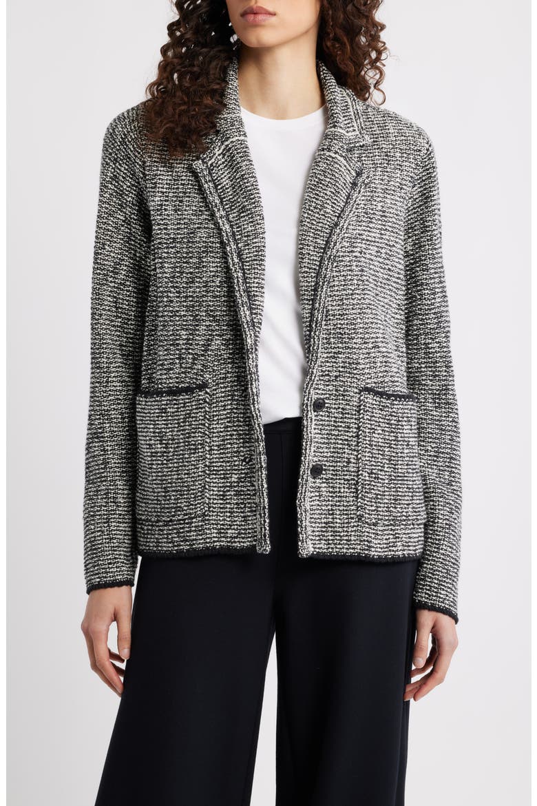 Cotton Blend Tweed Jacket, Main, color, BLACK/ SOFT WHITE