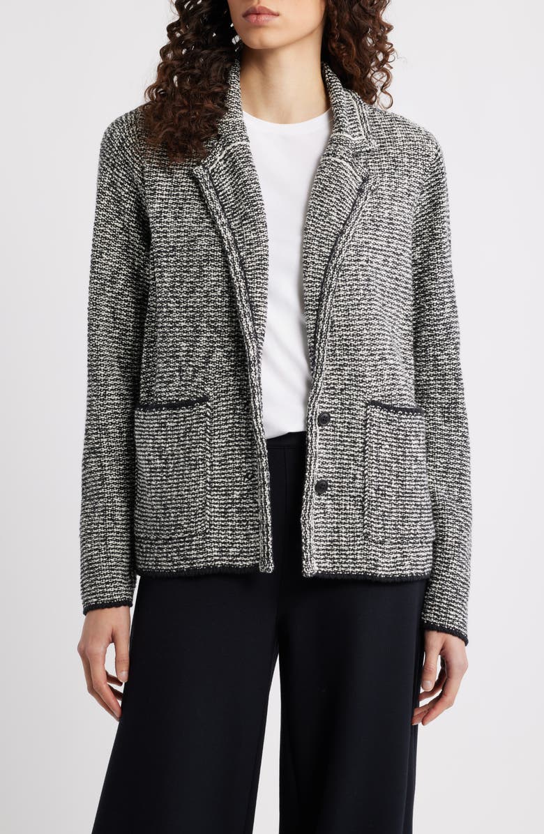 Eileen Fisher Cotton Blend Tweed Jacket, Main, color, Black/ Soft White
