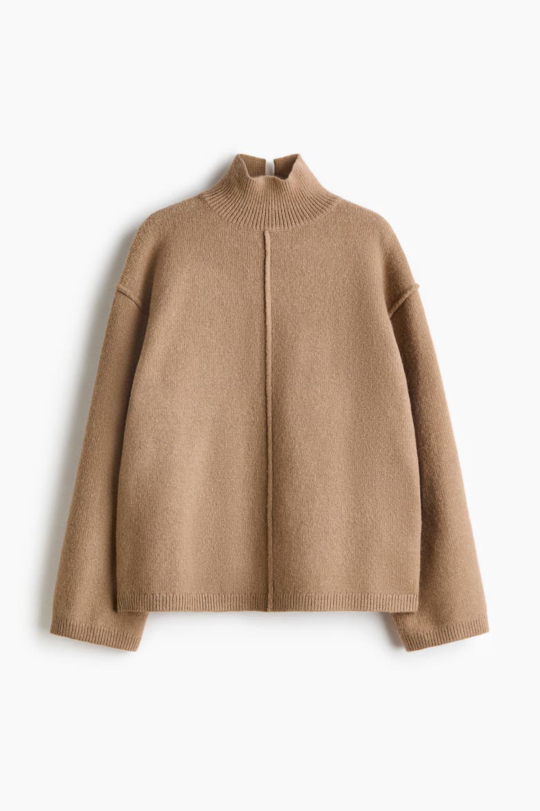 Seam-detail Turtleneck Jumper, Alternate, color, Dark beige