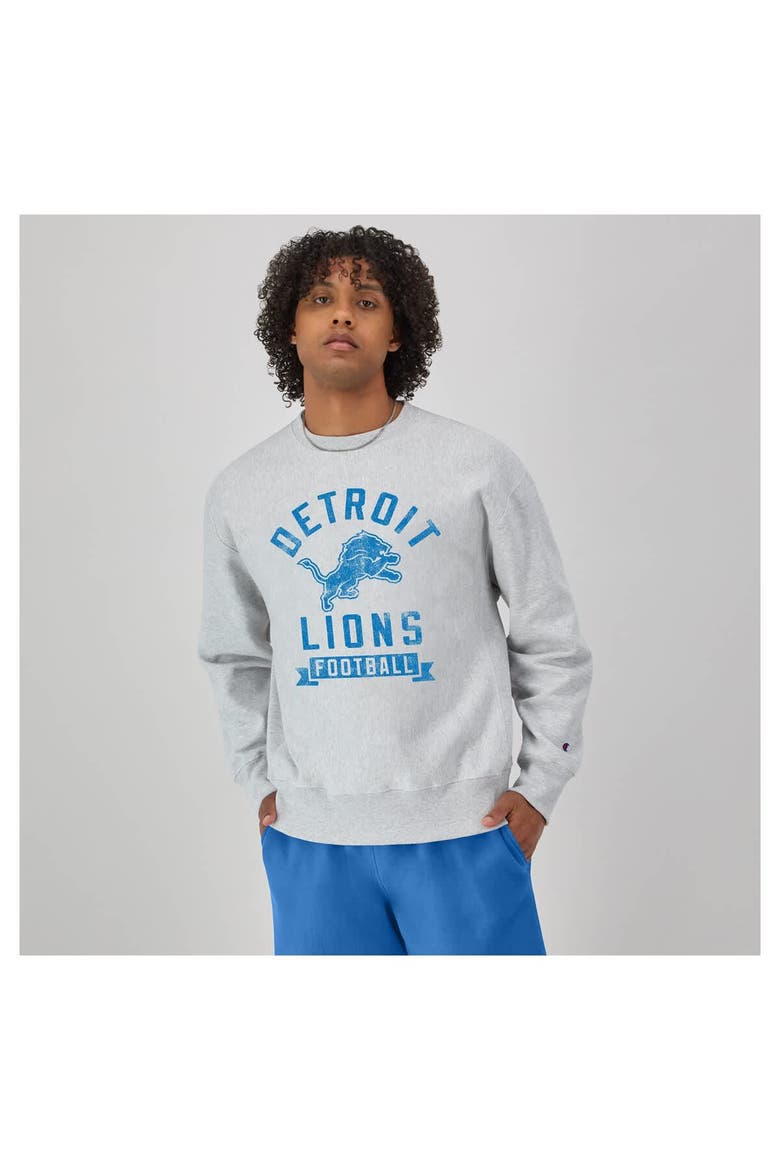 Men's Champion  Heather Gray Detroit Lions Reverse Weave Fleece Pullover Sweatshirt, Alternate, color, Heather Gray