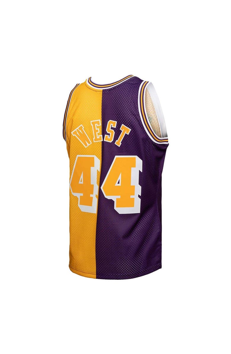 Mitchell & Ness Men's Mitchell & Ness Jerry West Purple/Gold Los Angeles Lakers Hardwood Classics 1971/72 Split Swingman Jersey, Alternate, color,