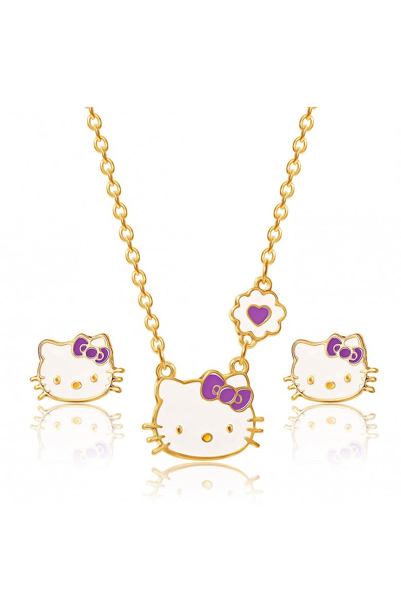 Hello Kitty Flash Stud Earrings and Plated Necklace, 18"+3", Alternate, color, 