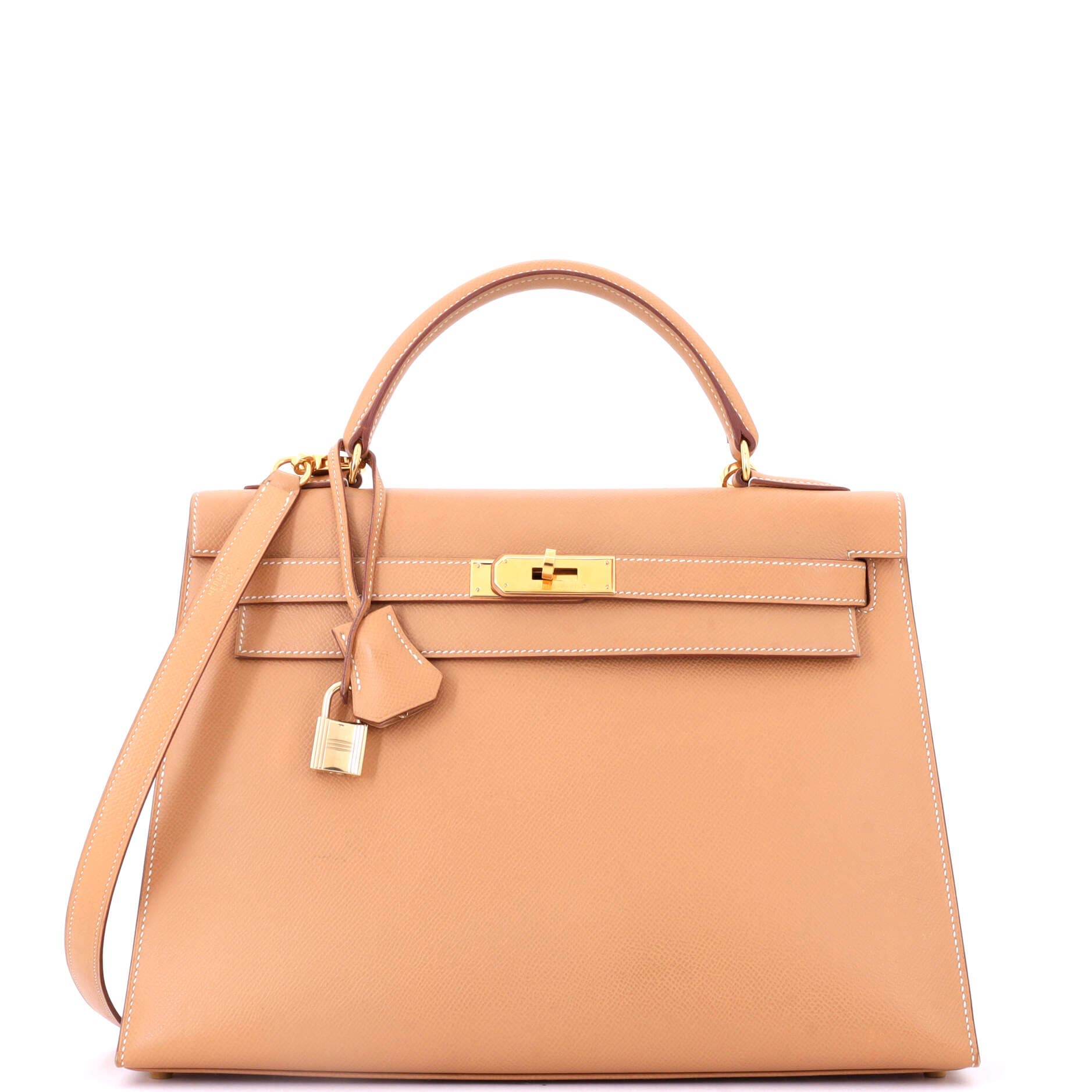 Pre-Owned Hermes Kelly Handbag Brown Courchevel with Gold Hardware 32, Main, color, Natural