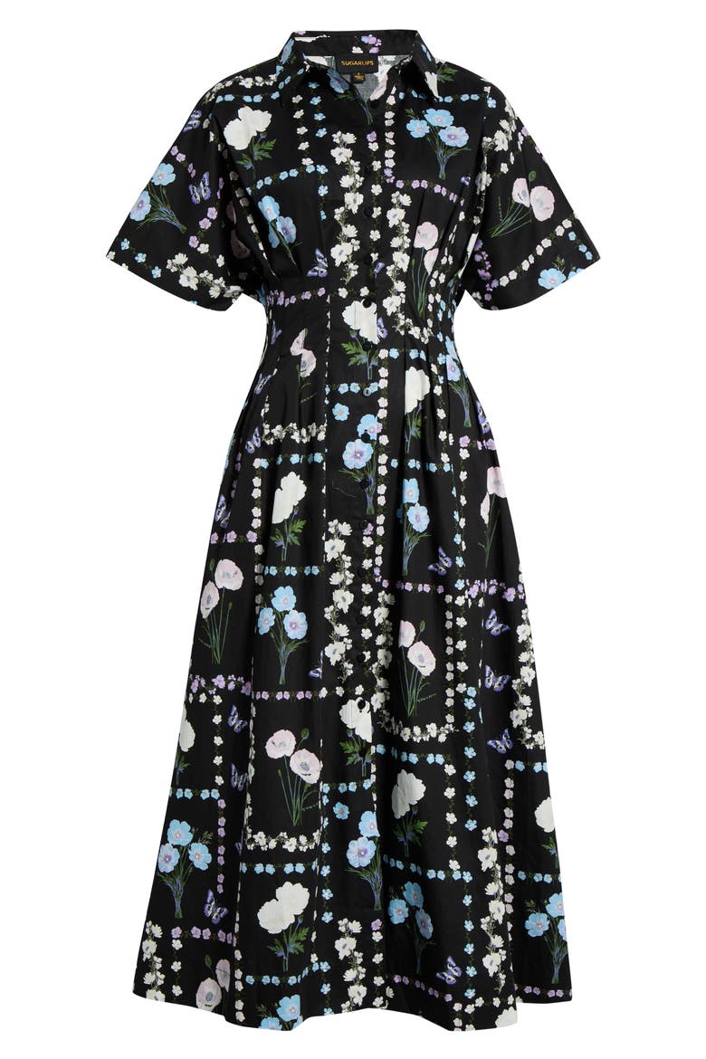 Wilderra Pleated Midi Dress, Alternate, color, BLACK-PASTEL