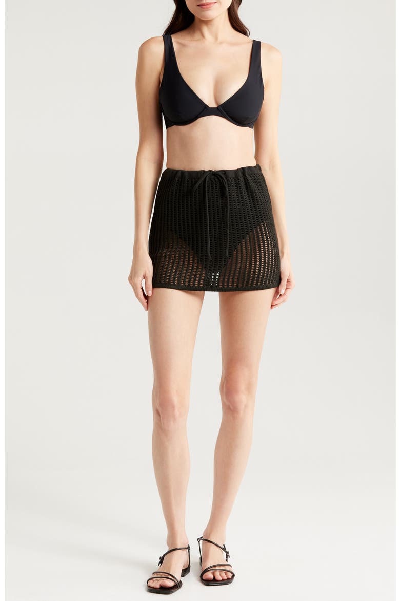 Open Stitch Cover-Up Miniskirt, Main, color, BLACK