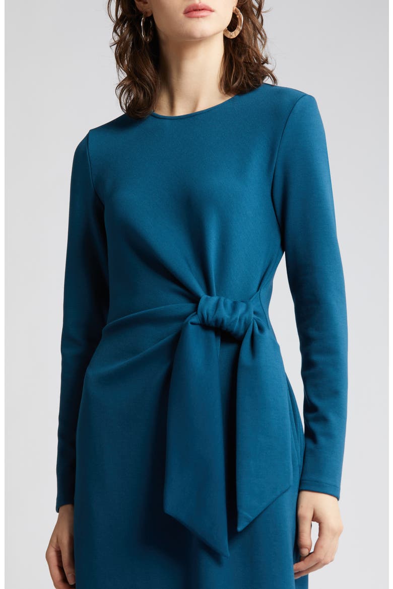 Tie Waist Long Sleeve Knit Midi Dress, Alternate, color, BLUE CERAMIC