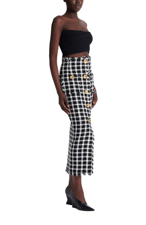 Long gingham tweed skirt