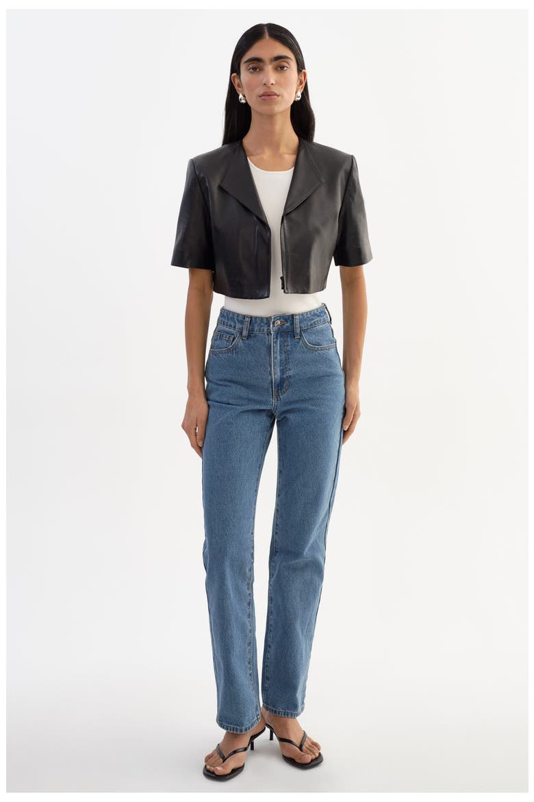Aviana | Collarless Leather Jacket, Alternate, color, Black