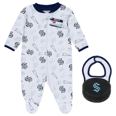 Newborn & Infant WEAR by Erin Andrews White Seattle Kraken Sleep & Play Full-Zip Footed Jumper with Bib