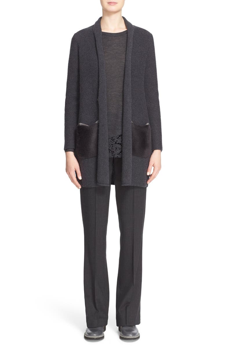 Fabiana Filippi Wool Blend Shawl Cardigan with Genuine Shearling Patch Pockets, Alternate, color,