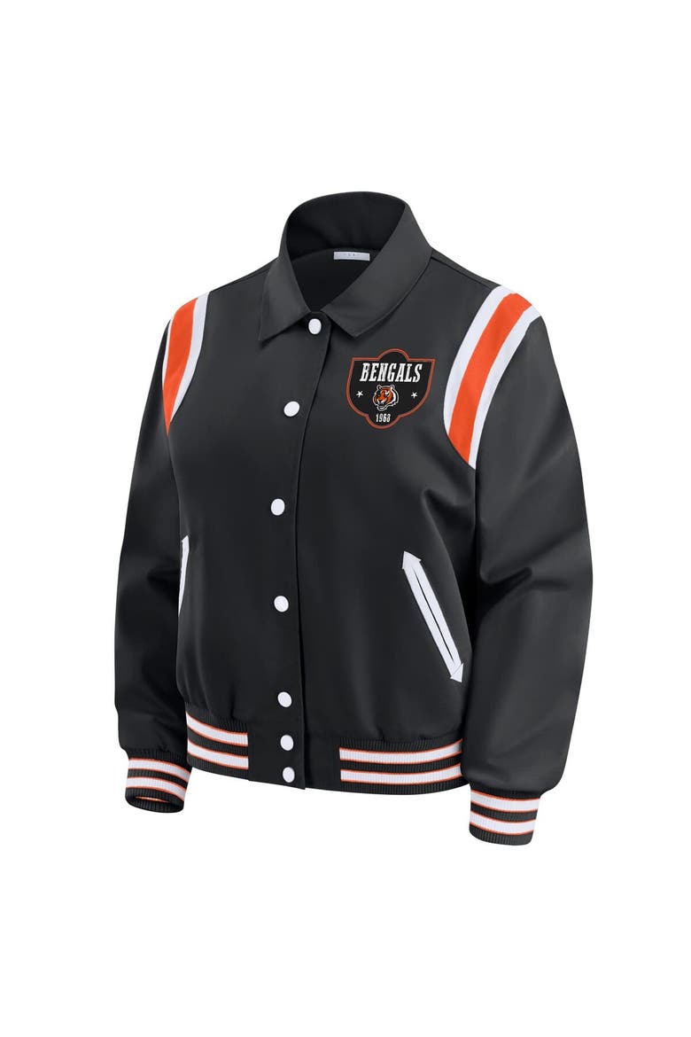 Women's WEAR by Erin Andrews Black Cincinnati Bengals Varsity Lightweight Full-Snap Jacket, Alternate, color, Black