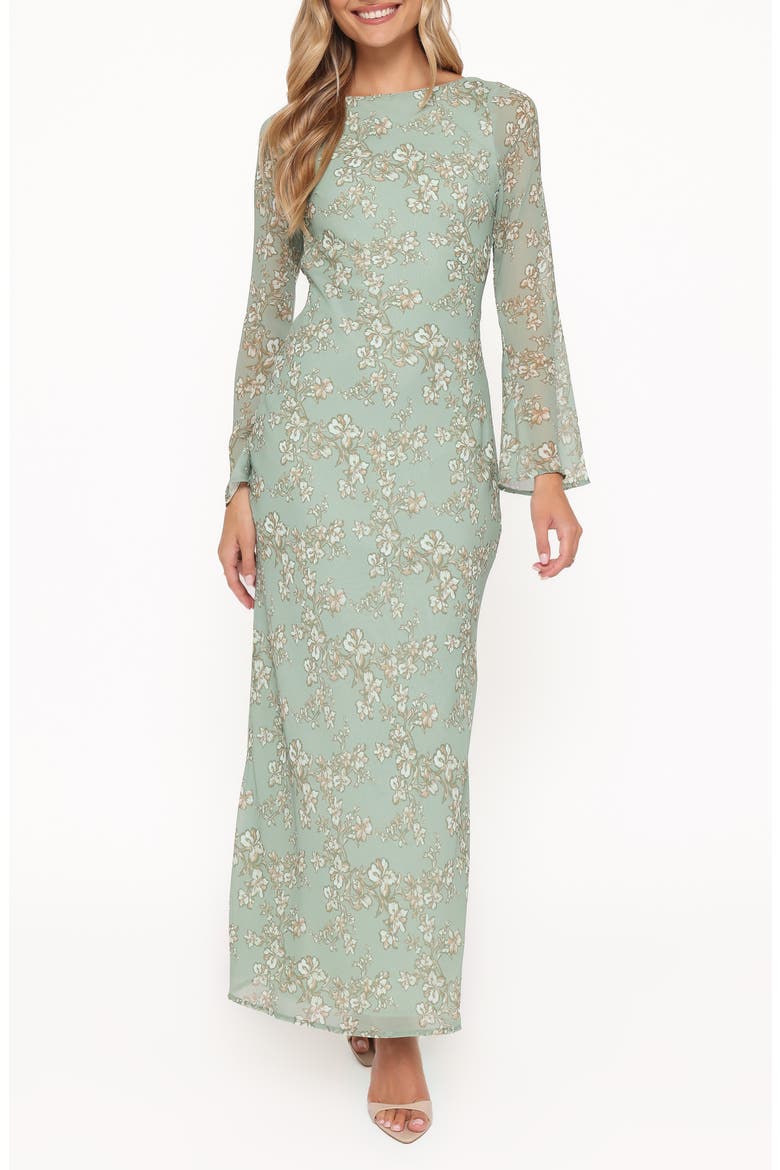 Yolanda Floral Long Sleeve Open Back, Main, color, SAGE GREEN FLORAL