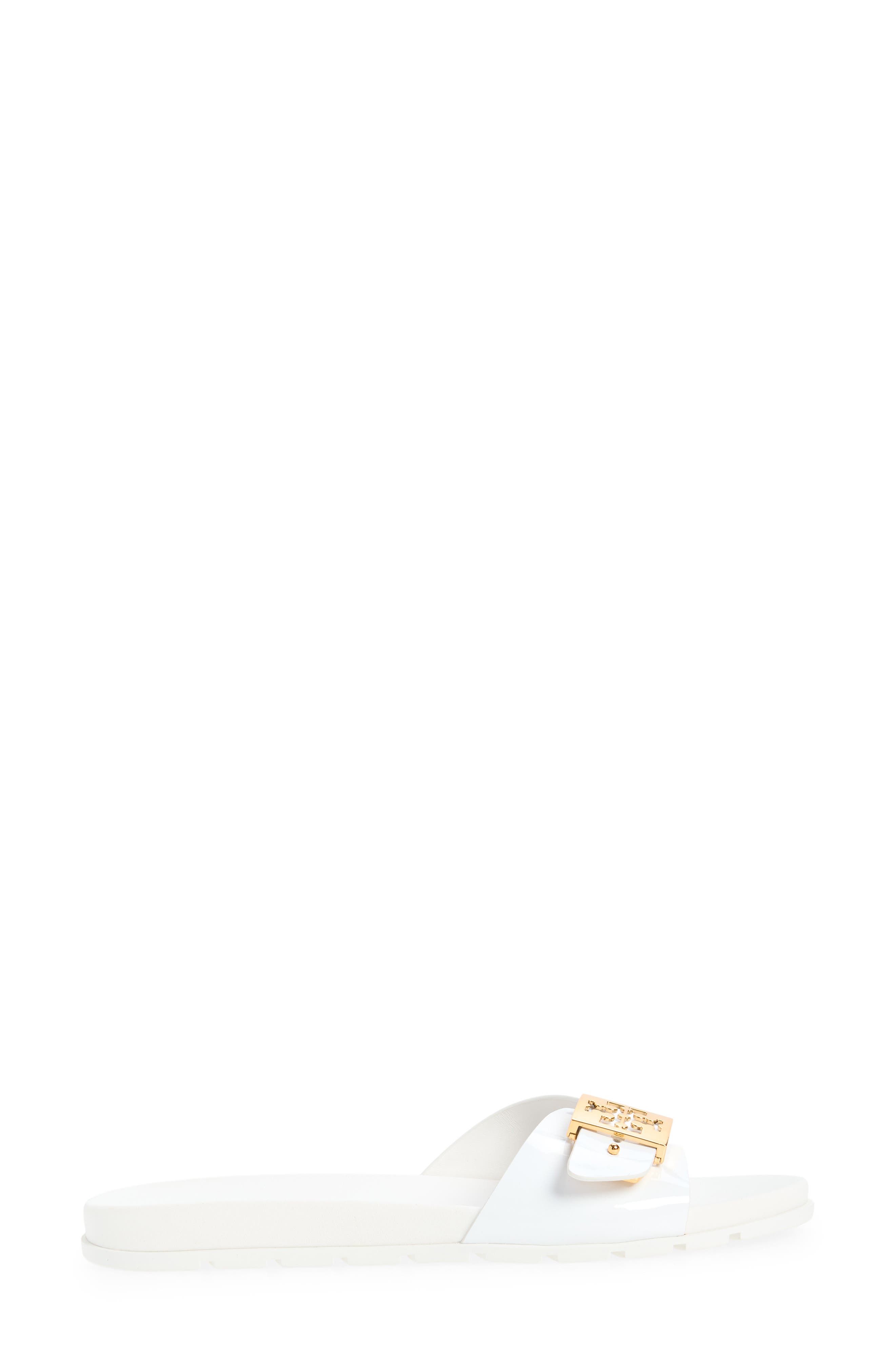 Buckle Slide Sandal, Alternate, color, WHITE / GOLD