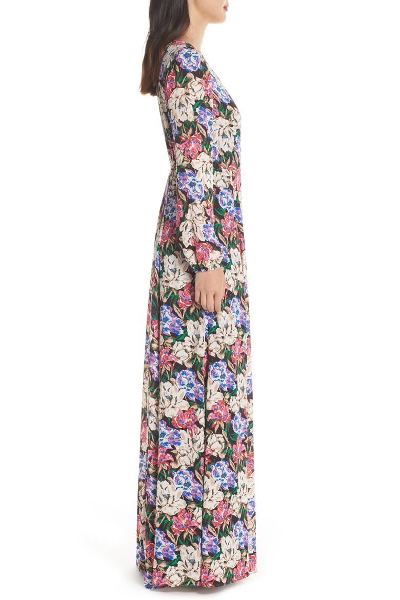 Lila Long Sleeve Wrap Gown, Alternate, color, MIDNIGHT FLORAL