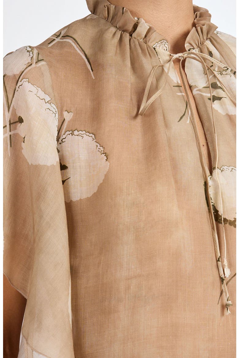 Guita Flutter Sleeve Blouse in Floral Voile, Alternate, color, Chai