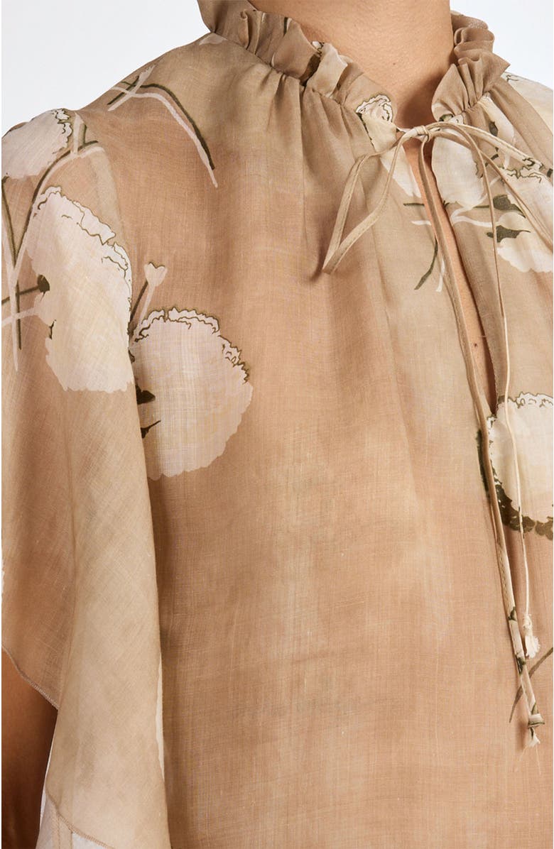 Santorelli Guita Flutter Sleeve Blouse in Floral Voile, Alternate, color, Chai