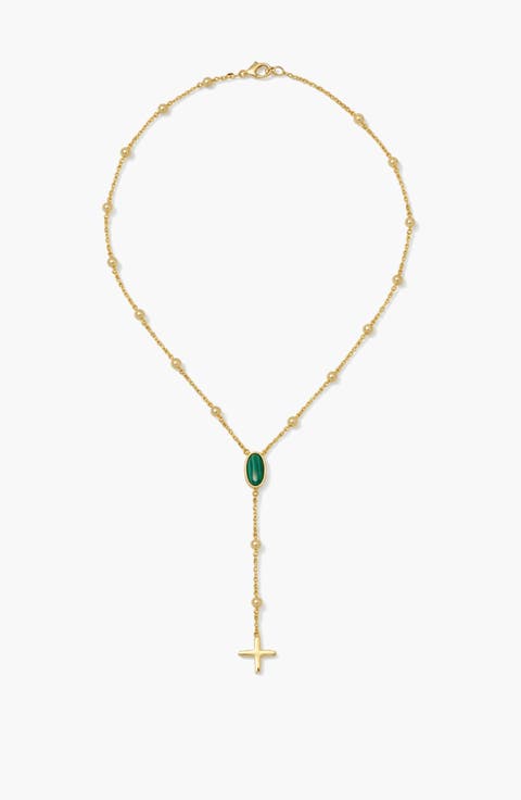 Rose Malachite Stone Necklace in Gold