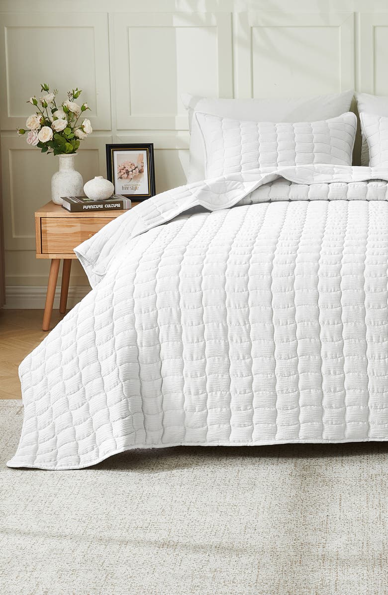 Woven & Weft Wave Stitched Quilt Set, Alternate, color, White